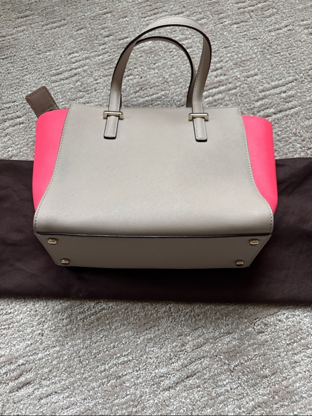 kate spade Hayden Gray with Pink Panel Leather Satchel w/ crossbody strap EUC 🙌 - Picture 8 of 13